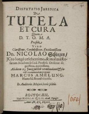 Disputatio Iuridica De Tutela Et Cura