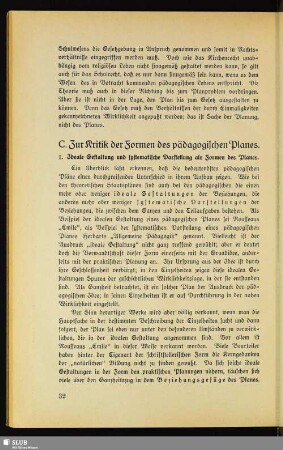 C. Zur Kritik des Formen des pädagogischen Planes