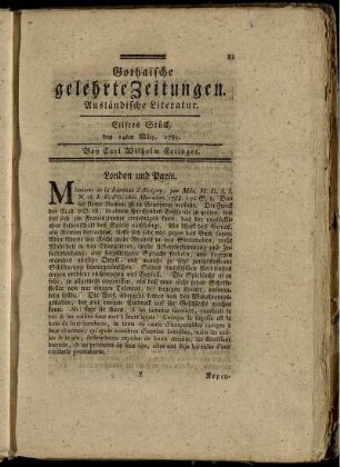 Eilftes Stück, den 14ten März, 1789.