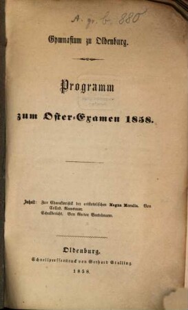 Zur Charakteristik der aristotelischen Magna Moralia : (Gymasialprogramm.)