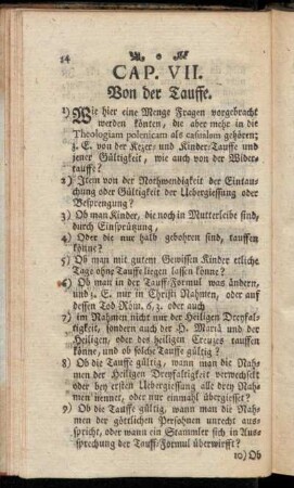 Cap. VII. Von der Tauffe.