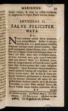 35-60, Articulus II. Salve Feliciter Nata.
