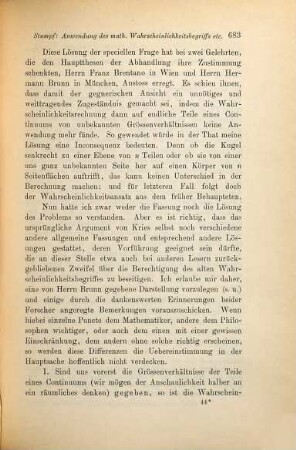 Ueber die Anwendung des mathematischen Wahrscheinlichkeitsbegriffes auf Teile eines Continuums