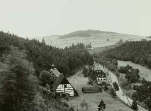 Raschau, Grube Gottes Geschick, Neuer Kunstschacht und Erzwäsche im Schwarzbachtal. Blick nach Osten zum Emmler