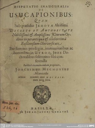Disputatio inauguralis de usucapionibus