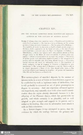 Chapter XIV. Are the primary schistose rocks sedimentary deposits altered by the contact of igneous rocks?