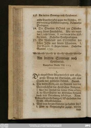 Am dritten Sonntage nach Epiphanias. Evangelium Matth. VIII. 1 - 13.