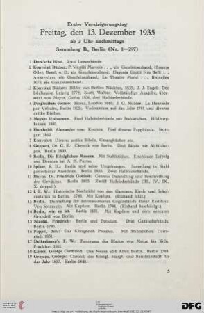 Erster Versteigerungstag. Freitag, den 13. Dezember 1935, ab 3 Uhr nachmittags (Nr. 1-297)