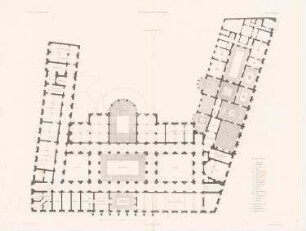 Deutsche Reichsbank, Berlin: Grundriss 1.OG (aus: Atlas zur Zeitschrift für Bauwesen, hrsg. v. G. Erbkam, Jg. 30, 1880)