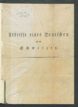 Addresse eines Deutschen an die Schweizer