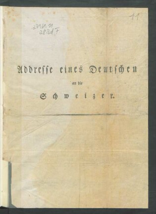 Addresse eines Deutschen an die Schweizer