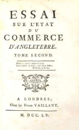 Essai Sur L'État Du Commerce D'Angleterre, 2
