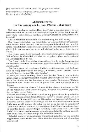 Abiturientenrede zur Entlassung am 13. Juni 1992 im Johanneum