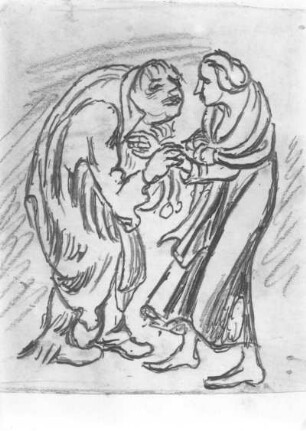 Pause zu "Ein braver Mann Muß gehn und betteln (Kummer und Elise) : Pause zu "Ein braver Mann Muß gehn und betteln (Kummer und Elise). 121 x 121 mm (E. Barlach). ehem. Güstrow: Eigentum des Künstlers