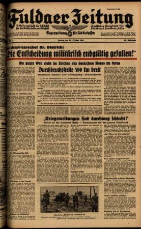 Ausgabe vom Freitag, den 10. Oktober 1941.
