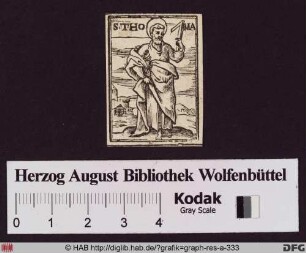 Ganzfigures Miniaturbild des Heiligen Thomas.