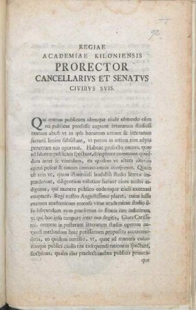 Regiae Academiae Kiloniensis Prorector Cancellarivs Et Senatvs Civibvs Svis : [P. P. Kiliae. Sub Sigillo Academiae maiori, die Imo Octobris MDCCLXXXV. ]