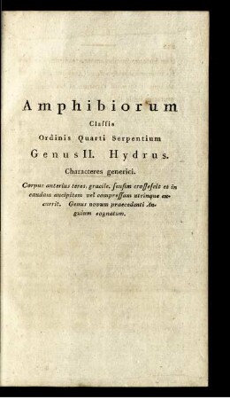 Amphibiorum. Classis Ordinis Quarti Serpentium. GENUS II. Hydrus.