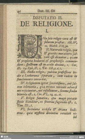 Disputatio III. De Religione