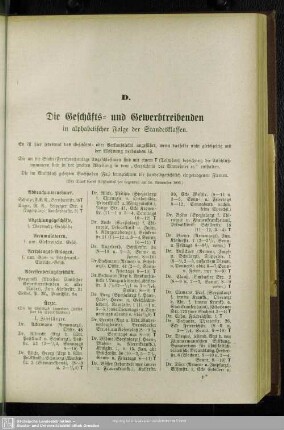 D. Berufsklassen und Gewerbebetriebe : D. Die Geschäfts- und Gewerbetreibenden