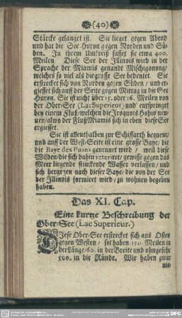Das XI. Cap. Eine kurtze Beschreibung der Ober-See (Lac Superieur)