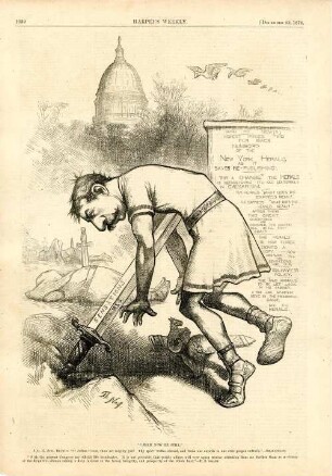 "Caesar, now be still." [Anschließend folgt ein Textblock] : Bennett Jr., der als Brutus dargestellt wird, stürzt sich in ein Schwert