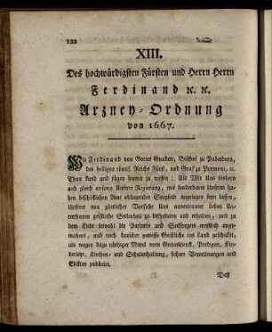 XIII. Des hochwürdigsten Fürsten und Herrn Herrn Ferdinand [etc] Arzney-Ordnung von 1667.