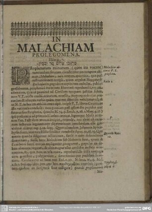 In Malachiam Prolegomena