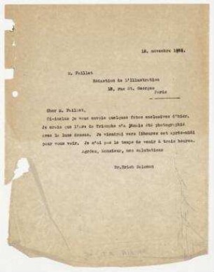 Brief an M. Faillet, Redaktion der L'Illustration Paris