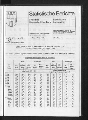 Umsatzentwicklung im Gastgewerbe in Hamburg im Juni 1978 : Lfd. Nr. 47