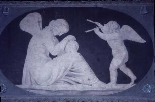 Zwei Supraporten mit Szenen aus dem Leben des Amor — Amor weckt die schlummernde Psyche durch Flötenspiel