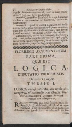 Disputatio Prooemialis De natura Logicae