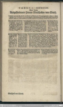 Tabula CCCXXXIII. Von denen Ausgestorbenen Herren Marschallen von Ebneth