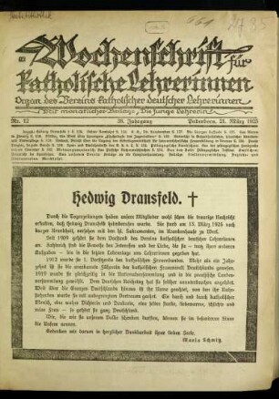 Hedwig Dransfeld : [Nekrolog]