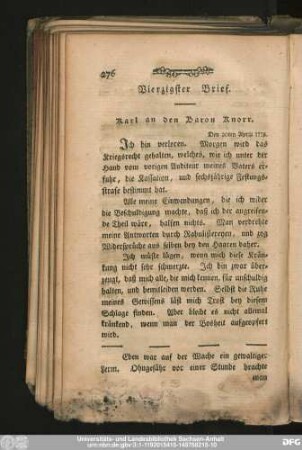 Vierzigster Brief. Karl an den Baron Knorr.