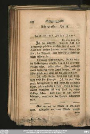 Vierzigster Brief. Karl an den Baron Knorr.