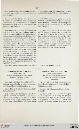 Vorstands-Sitzung am 19. Juli 1898 / Séance du Comité du 19 juillet 1898