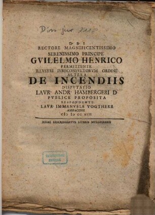 ... Altera De Incendiis Dispvtatio