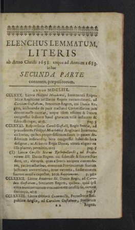 Elenchus Lemmatum, literis ... in hac Secunda Parte