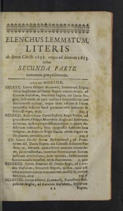 Elenchus Lemmatum, literis ... in hac Secunda Parte