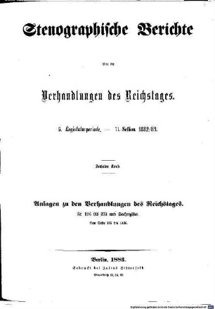 Verhandlungen des Reichstages. Stenographische Berichte. 73. 1882/83