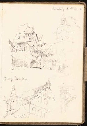 Skizzenbuch 1901: Kaiserburg, Bürgerhäuser in Nürnberg, perspektivische Ansichten, Ansicht