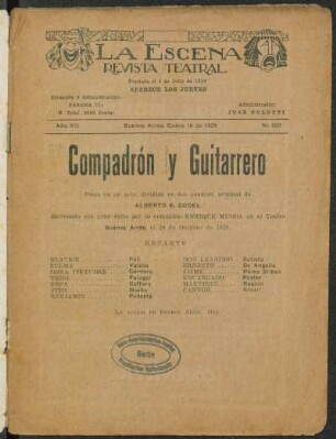 Compadrón y guitarrero : pieza en un acto, dividido en dos cuadros
