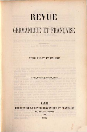Revue germanique et française. 21. 1862
