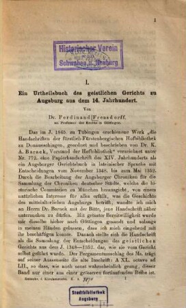 Ein Urtheilsbuch des geistlichen Gerichts zu Augsburg aus dem 14. Jahrhundert