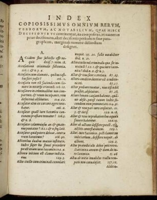 Index Copiosissimus Omnium Rerum, Verborum, Ac Notabilium, Quae Hisce Decisionibus continentur [...]