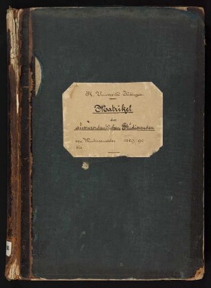 190 beschriftete Blätter, Matrikel der außerordentlichen Studierenden : Wintersemester 1889/1890-Sommersemester 1919