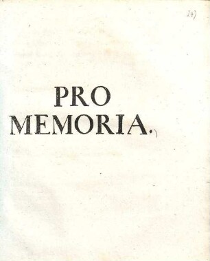 Pro Memoria : [Regensburg, den 17. November 1756]