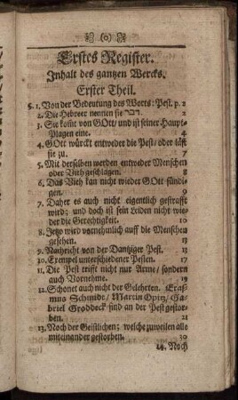Erstes Register. Inhalt des gantzen Wercks.