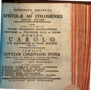 Diss. exeg. in Epistolae ad Colossenses, Pars prior